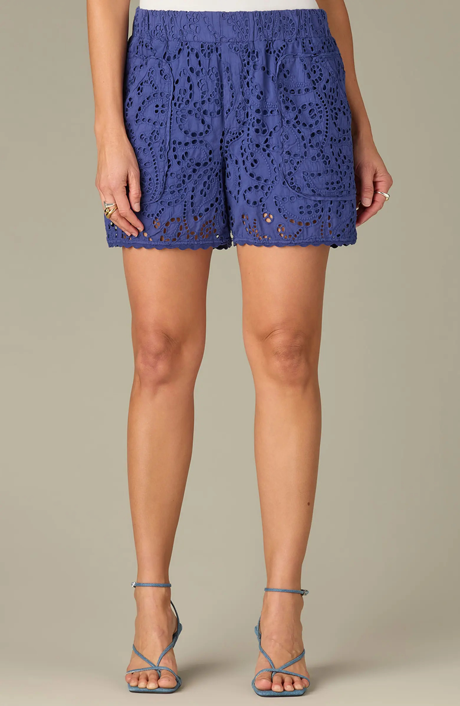 Skyrise Cotton Eyelet Glider Shorts | Nordstrom