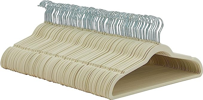 Amazon Basics Slim, Velvet, Non-Slip Suit Clothes Hangers, Ivory/Beige- Pack of 100 | Amazon (US)