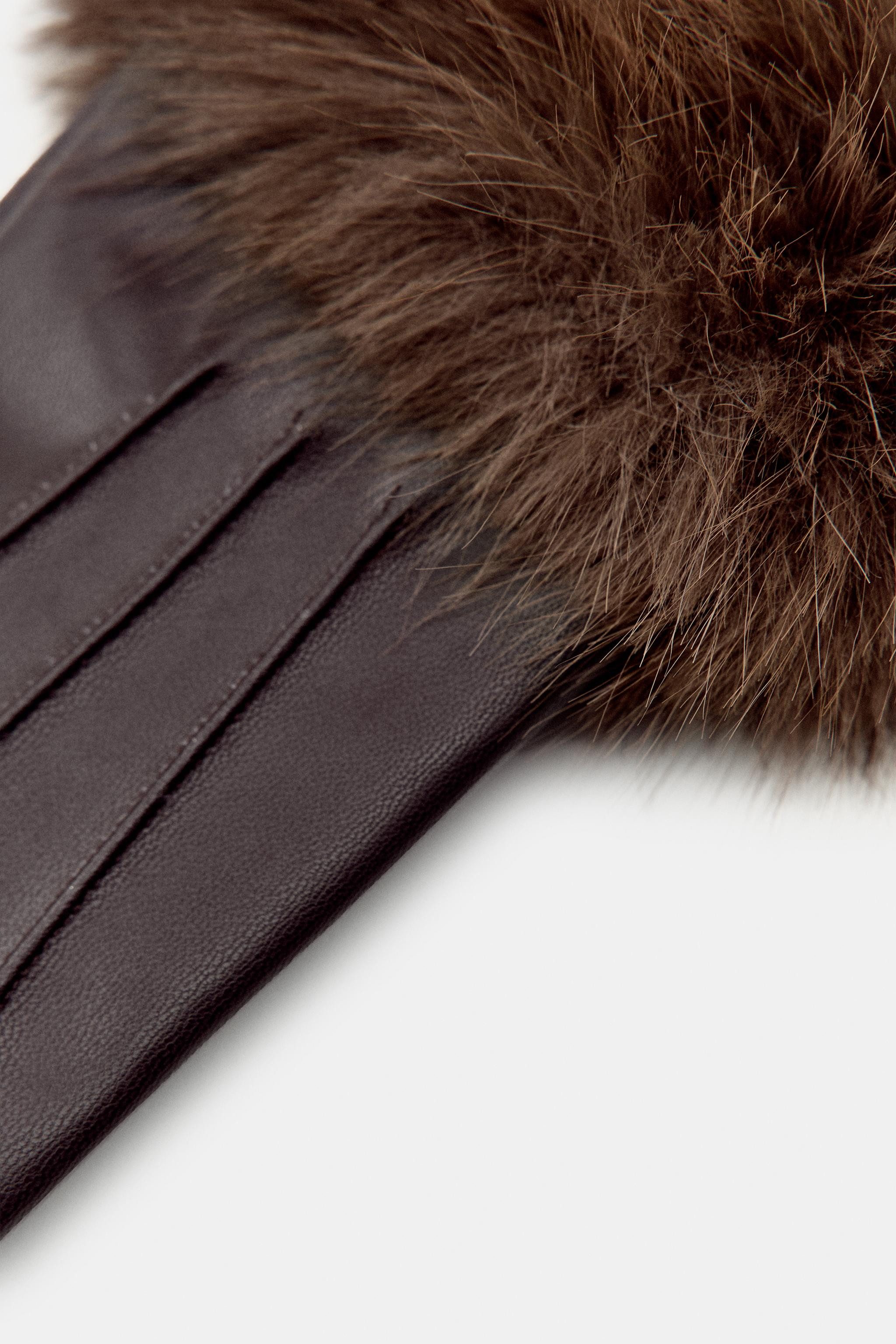SHORT FAUX LEATHER AND FUR GLOVES | Zara US