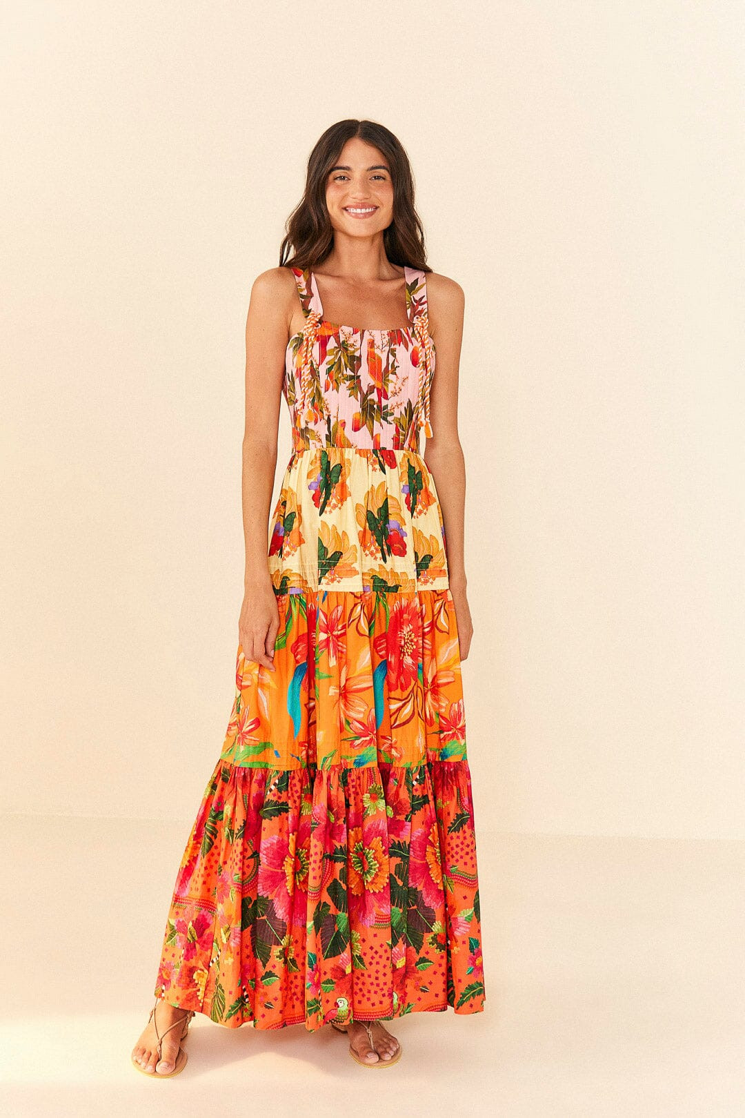 Mixed Warm Prints Organic Cotton Maxi Dress | FarmRio (US)