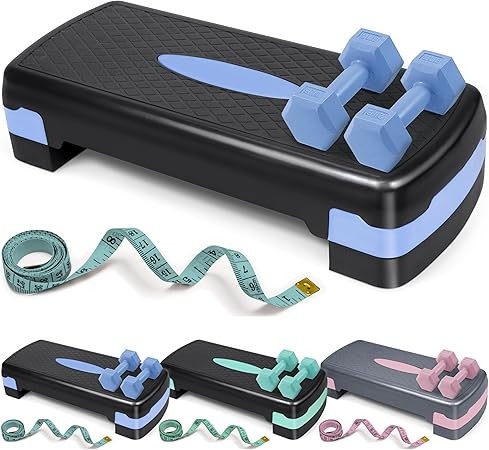 Aerobic Stepper Set with Dumbbells & Measuring Tape, Adjustable Height 2 Level Risers Workout Exe... | Amazon (US)