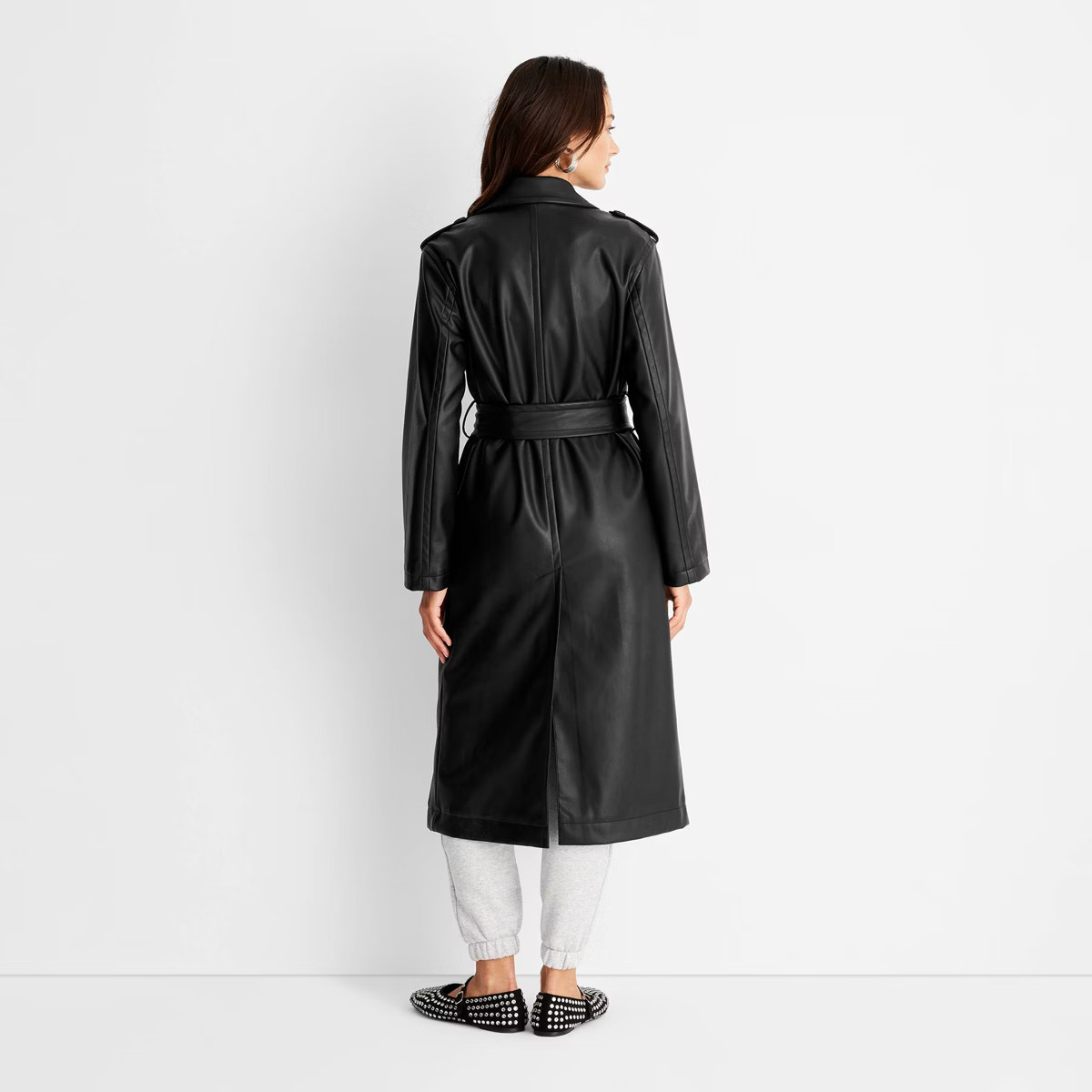 Women's Faux Leather Trench Coat - A New Day™ Black | Target