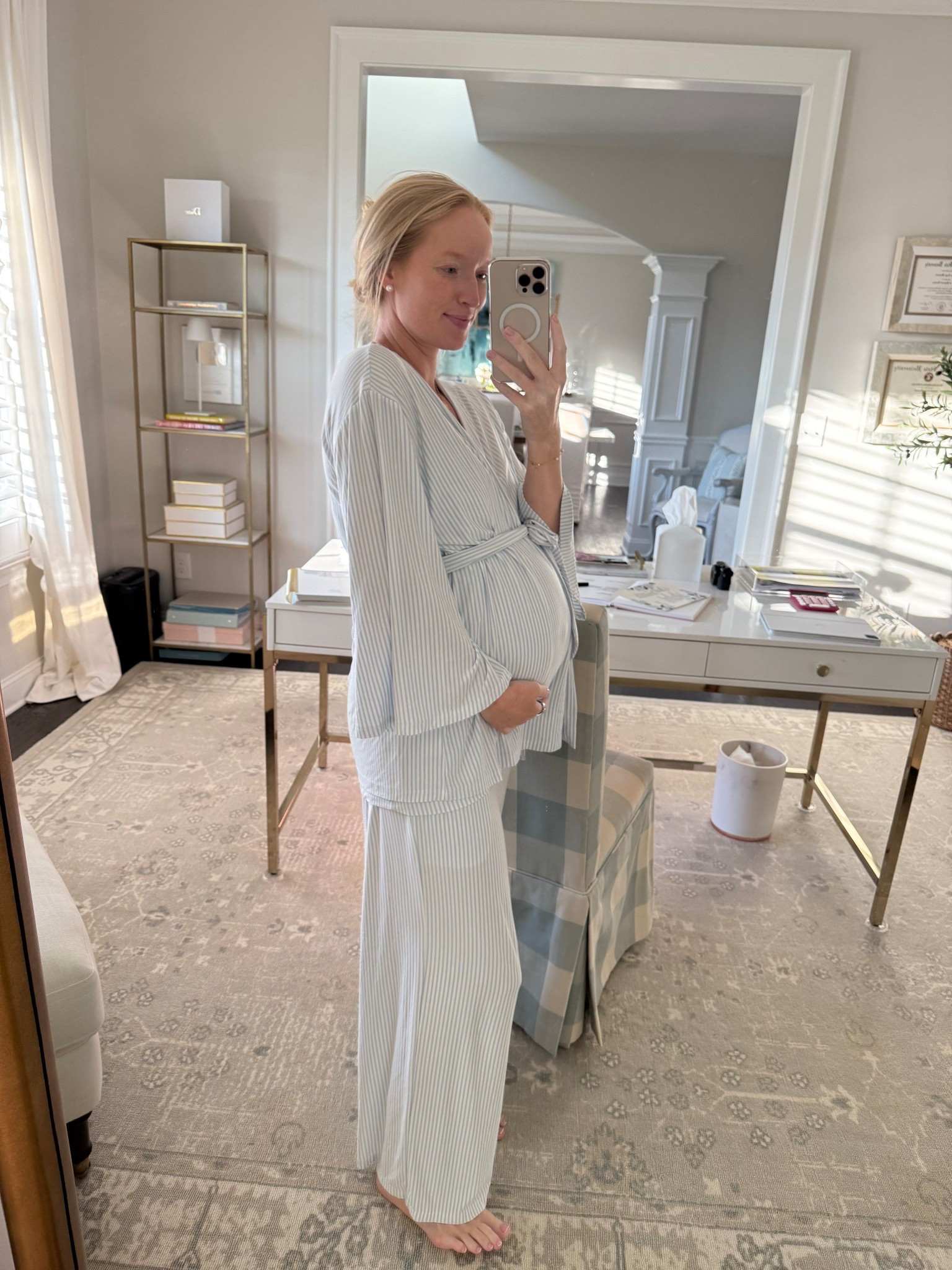 I’ve been living in these maternity pajamas! They’re nursing friendly and will be perfect for postpartum too. I got a medium but should have done a size small  