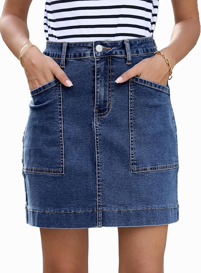 Sidefeel Women's Jean Skirt High Waisted Stretch Casual Summer Zimbaplatinum Denim Skirt with Poc... | Amazon (US)