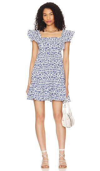 Ithica Ruffled Mini Dress in Blue & White | Revolve Clothing (Global)