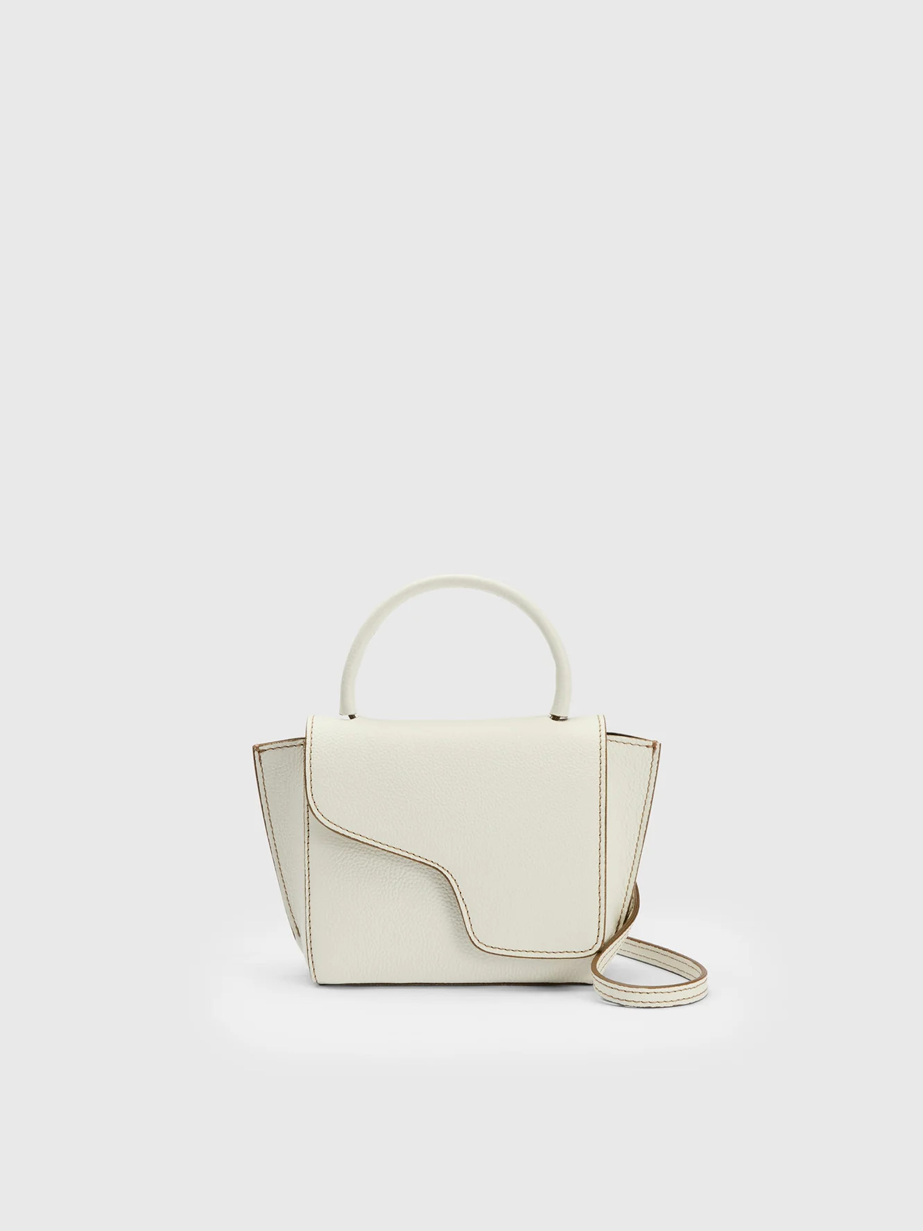 Montalcino Bianco/Contrast Stitch Grained Leather Mini handbag | ATP Atelier