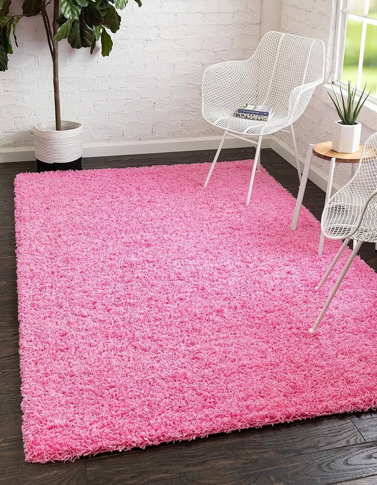 Rugs.com - Über Cozy Solid Shag Collection Rug – 8' x 10' Taffy Pink Shag Rug Perfect for Livi... | Amazon (US)