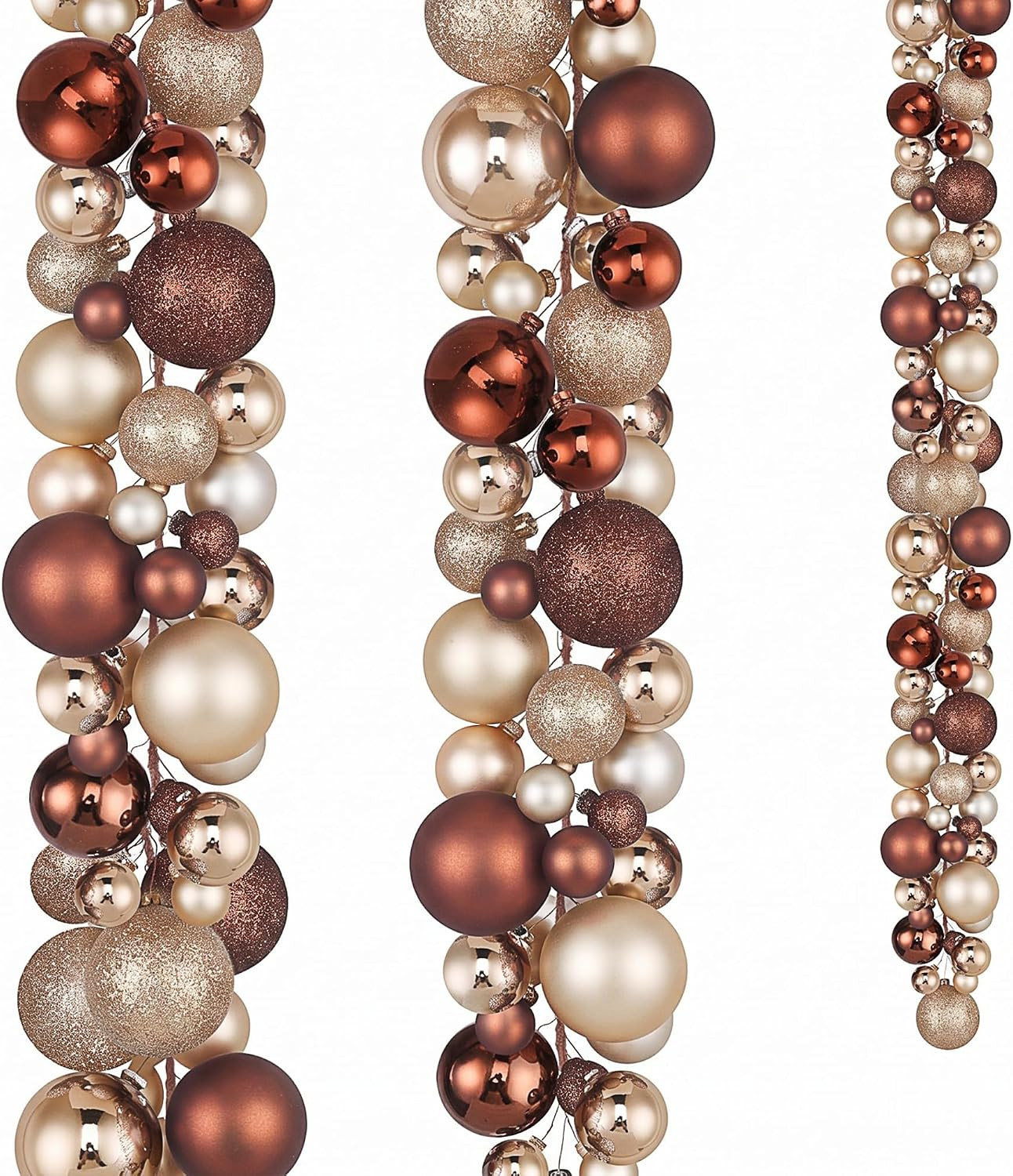 2 Pcs 6 ft Christmas Ball Ornament Garland, Brown, Champagne Gold | Amazon (US)