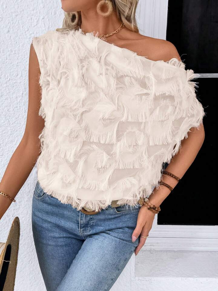 Calvaya Women's Textured Asymmetrical Ruffle Loose Casual Elegant Blouse | SHEIN
