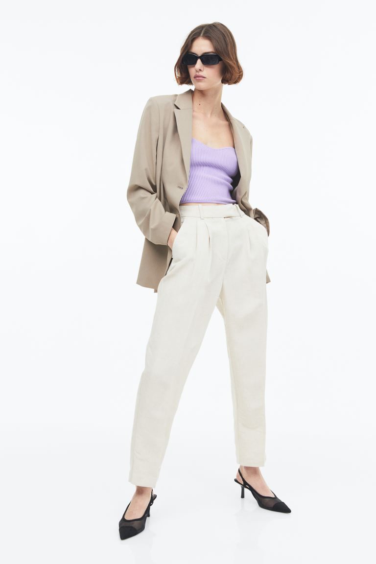 Tapered Linen-blend Pants - Light beige - Ladies | H&M US | H&M (US + CA)