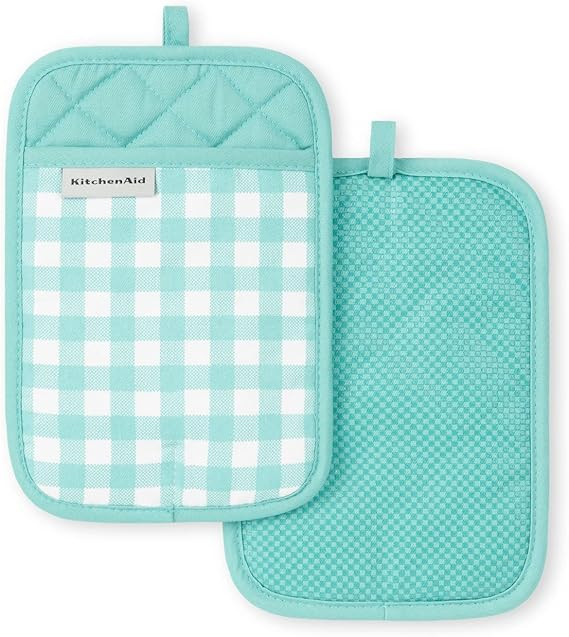 KitchenAid Gingham Pot Holder 2-Pack Set, Aqua Sky, 7"x10" | Amazon (US)