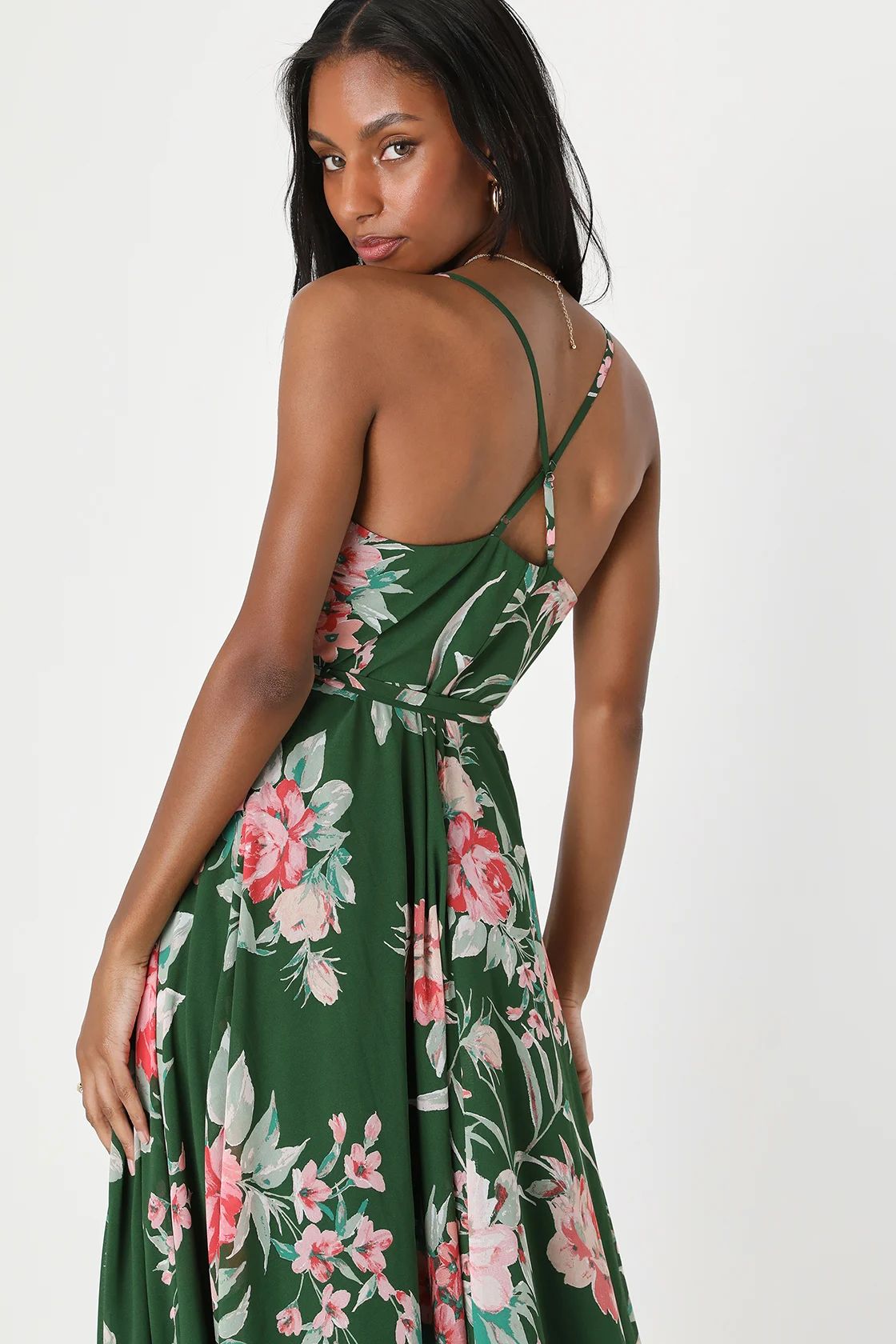 Elegantly Inclined Green Floral Print Wrap Maxi Dress | Lulus (US)