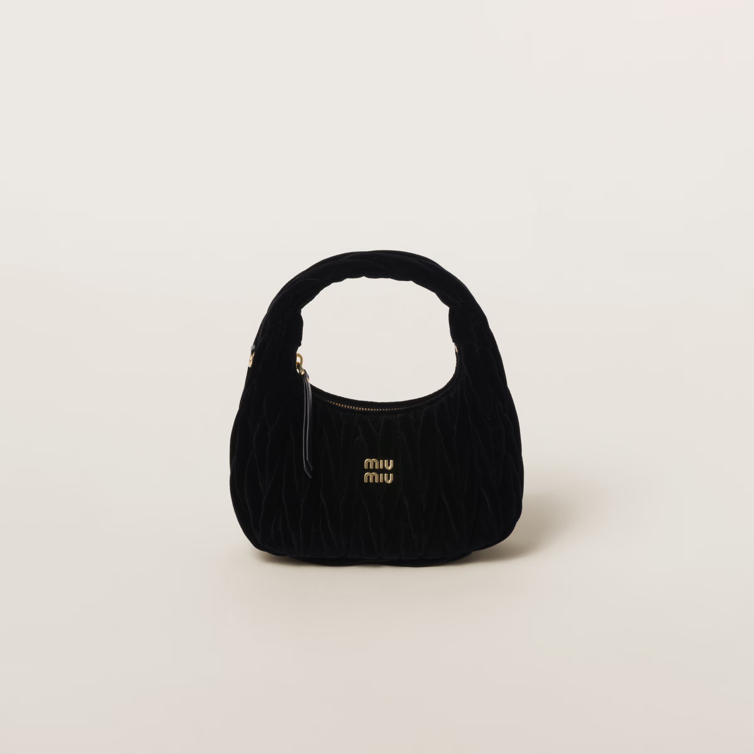 Black Wander Matelassé Velvet Hobo Bag | Miu Miu | Miu Miu US
