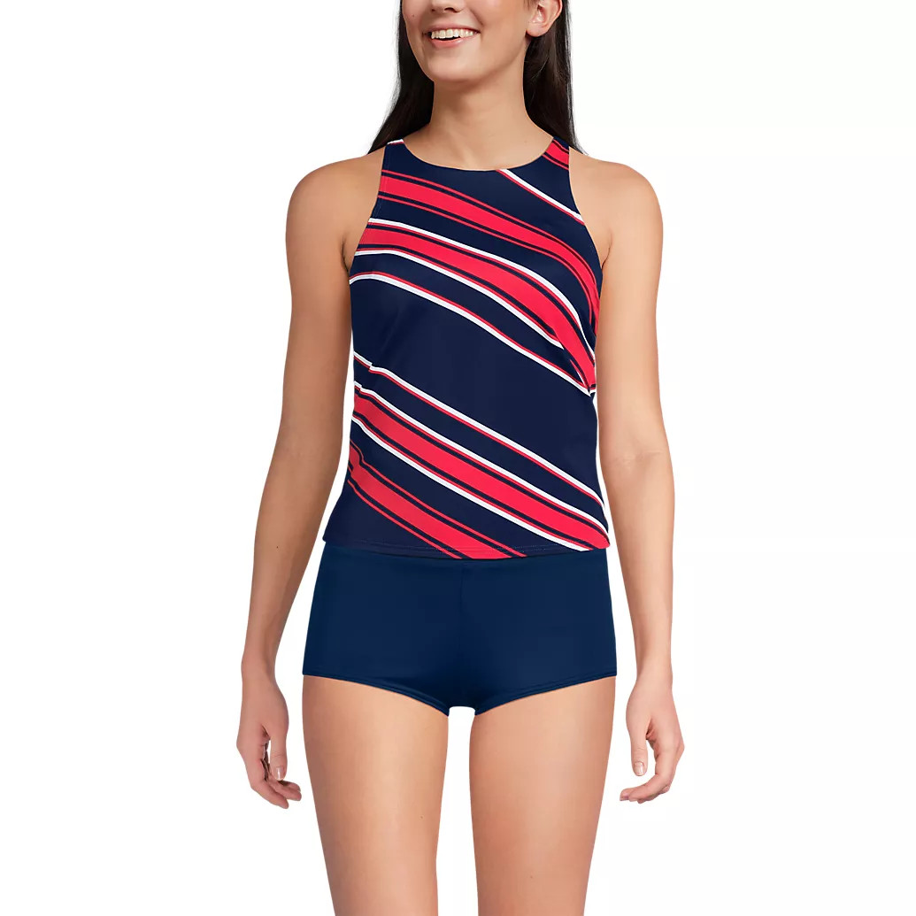 Women's Tugless High Neck Strappy Back Tankini Top | Lands' End (US)