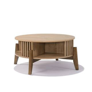 31.5 in. Brown Round Manufactured Wood Coffee Table with Rubberwood Legs | The Home Depot