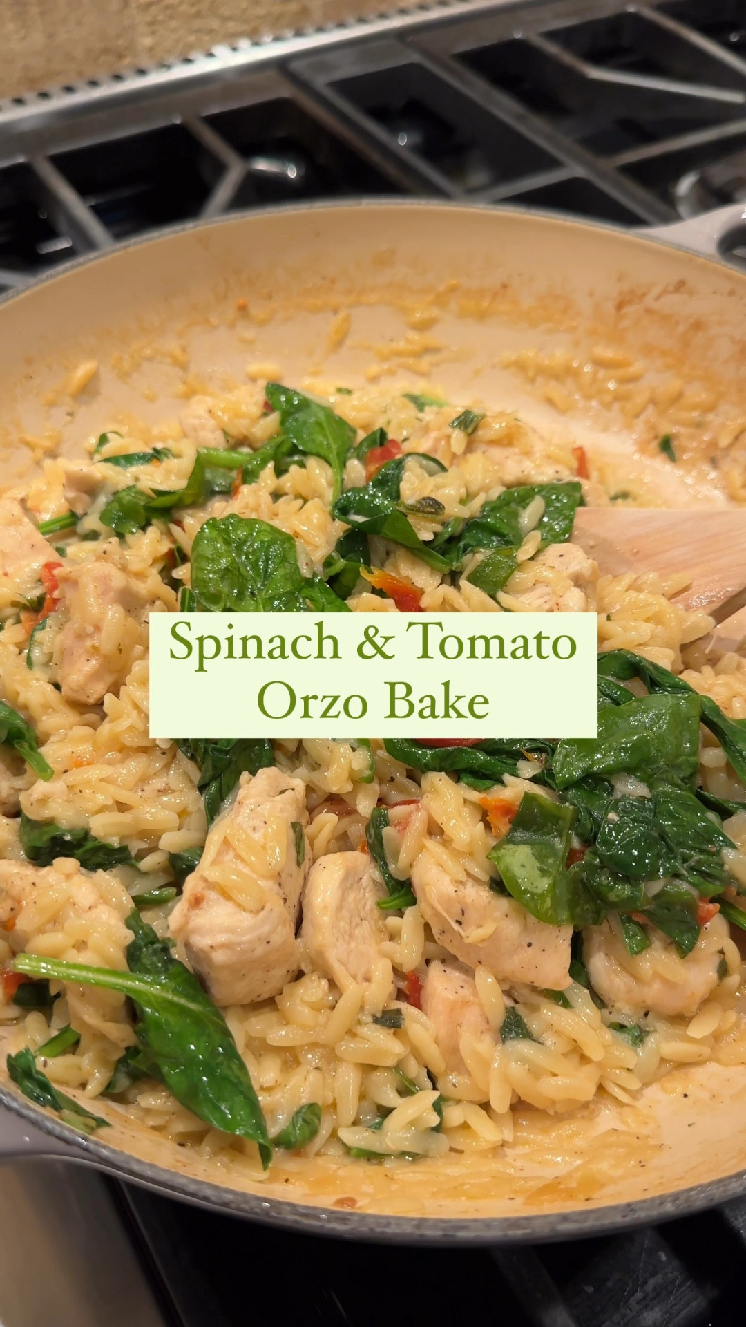 Spinach and Tomato Orzo Bake

Olive oil
1-2 lbs chicken, cubed and seasoned with favorite seasoning blend
1 cup orzo, uncooked
3 cups chicken stock
Juice of one lemon
1 garlic clove, grated
1/3 cup sundried tomatoes in oil
3 tbsp butter
2-3 cups fresh spinach

1. Preheat the oven to 350.
2. Heat an oven safe pan with olive oil, brown chicken, doesn't need to be fully cooked.
3. Juice the lemon, add the grated garlic into the juice.
4. Add the butter into the pan, let it melt. Add in orzo and mix to coat.
5. Pour in the chicken stock, lemon juice with garlic and tomatoes. Stir well. Cover and bake for 20 minutes. 
6. Then, remove from the oven, add in the spinach and stir well. Add back into the oven, covered and let cook until the liquid has absorbed and the chicken and orzo are fully cooked, about 15-20 more minutes.
Season with salt and pepper and serve! 


#LTKVideo #LTKHome #LTKFamily