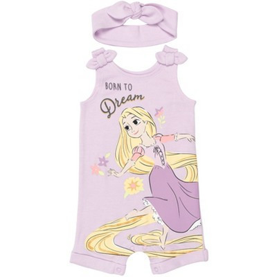Disney Princess Rapunzel Toddler Girls Cuddly Snap Sleeveless Romper & Headband Rapunzel 4T | Target