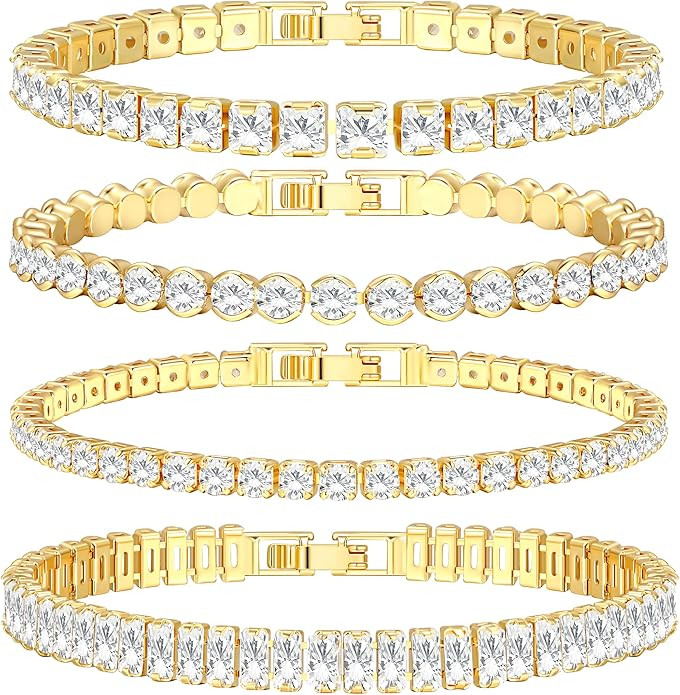 14K Gold Bracelet Set for Women, Gold Plated Diamond Cubic Zirconia Dainty Tennis Bracelets Pack,... | Amazon (US)