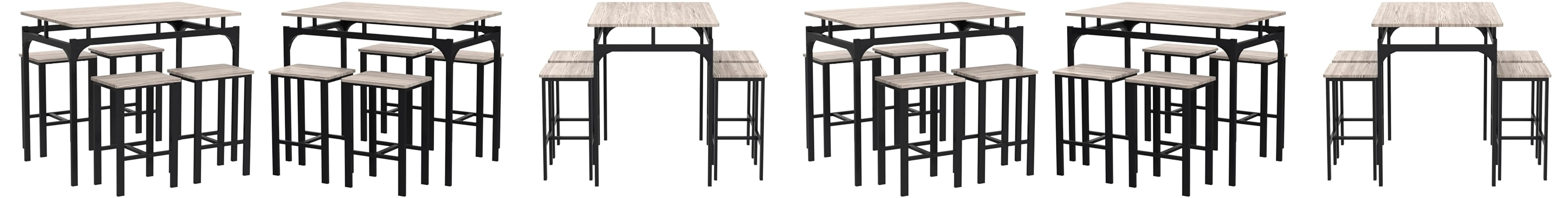 HOMCOM 5 Piece Modern Dining Table and 4 Stools Industrial Dining Set with Footrest & Metal Legs,... | Amazon (US)