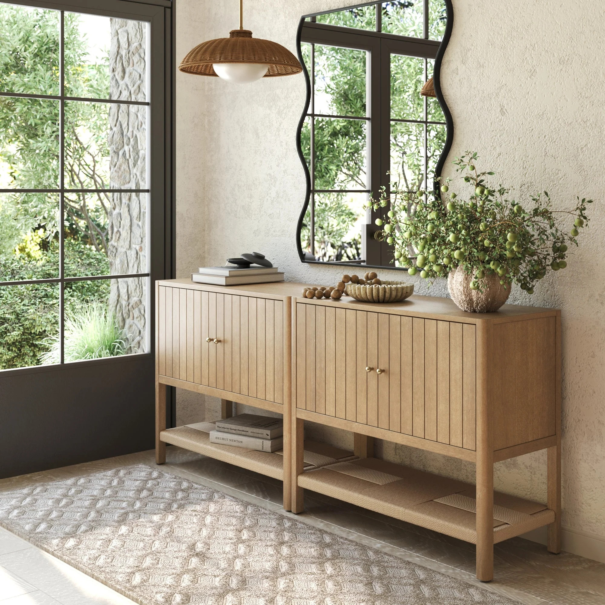 Grooved Door Storage Cabinet Credenza Light Brown (Set of 2) | Nathan James