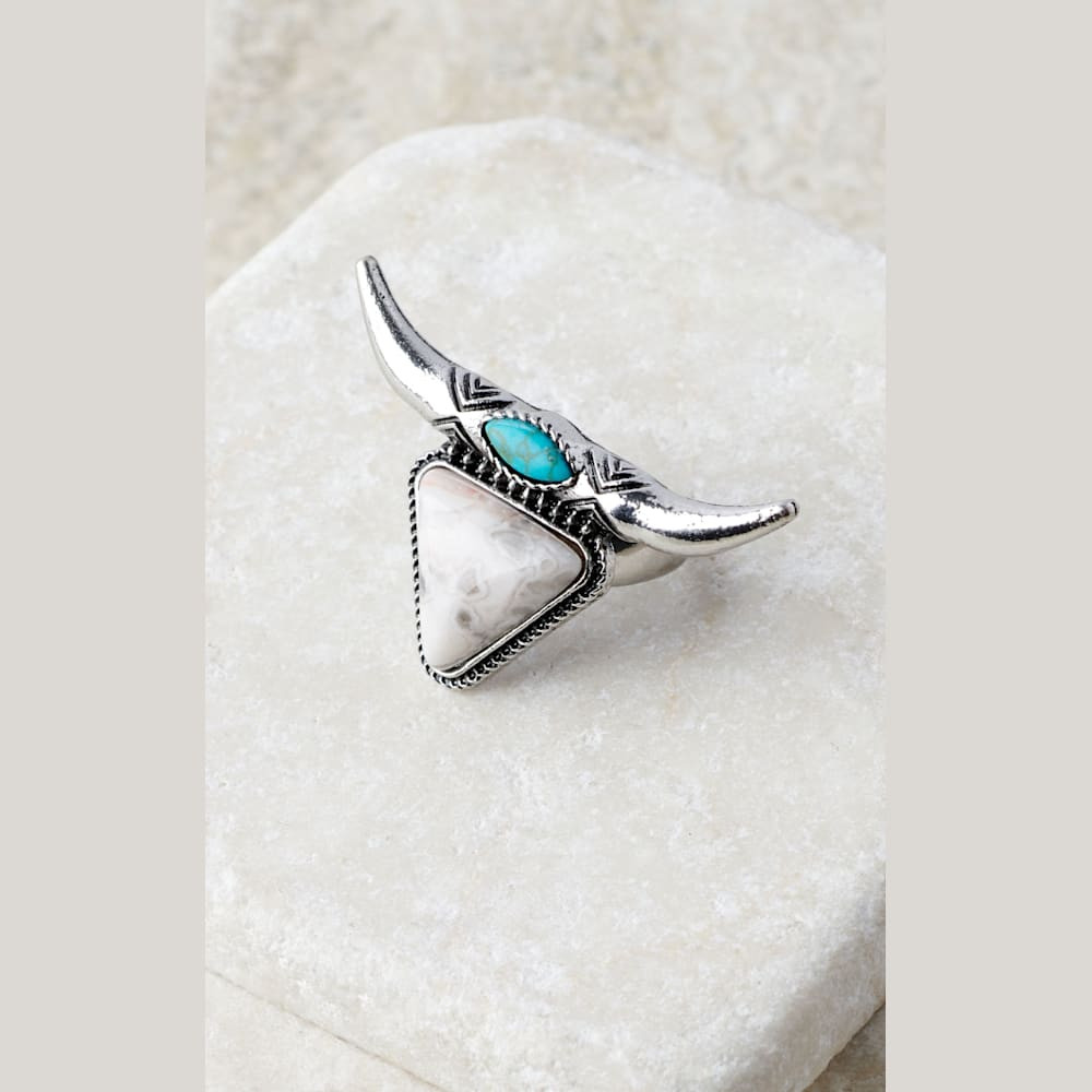 Cowgirl Confetti Silver with Turquoise and Brown Jasper Stones Longhorn Ring | Cavender's