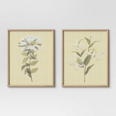 (Set of 2) 16" x 20" Neutral Florals Framed Under Glass - Threshold™ | Target