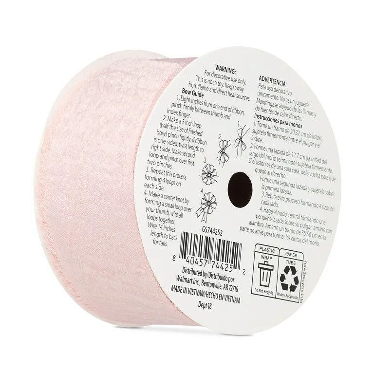 Pink Polyester Charmeuse Ribbon, 1.5" x 12', Valentine's Day by Way To Celebrate | Walmart (US)