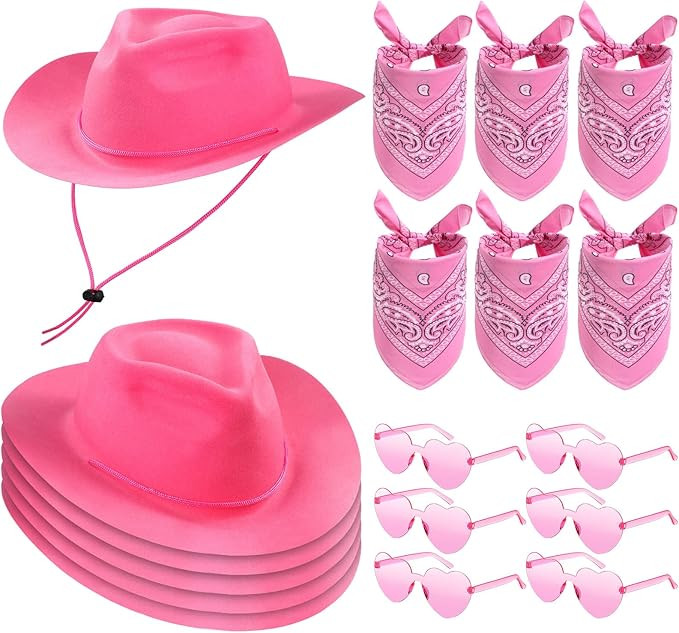 Newcotte 18 Pcs Western Cowboy Plastic Hat Set Include 6 Hats 6 Paisley Bandanas 6 Pairs Heart Gl... | Amazon (US)