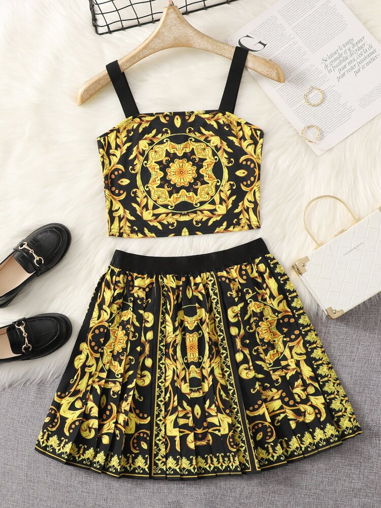 SHEIN Teen Girls Allover Print Cami Top & Skirt Set | SHEIN