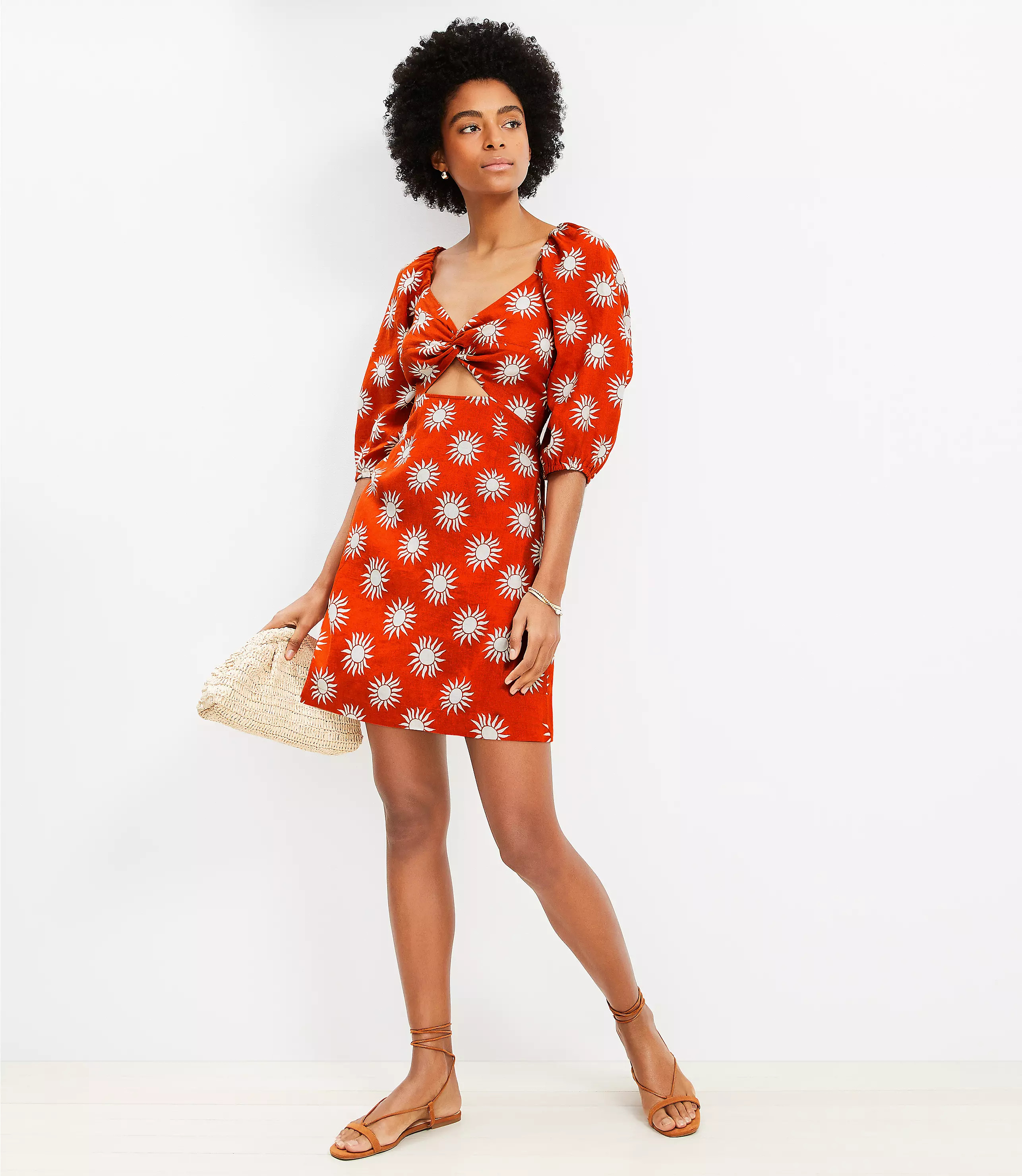 LOFT Beach Sunny Linen Cutout Twist Mini Pocket Dress | LOFT