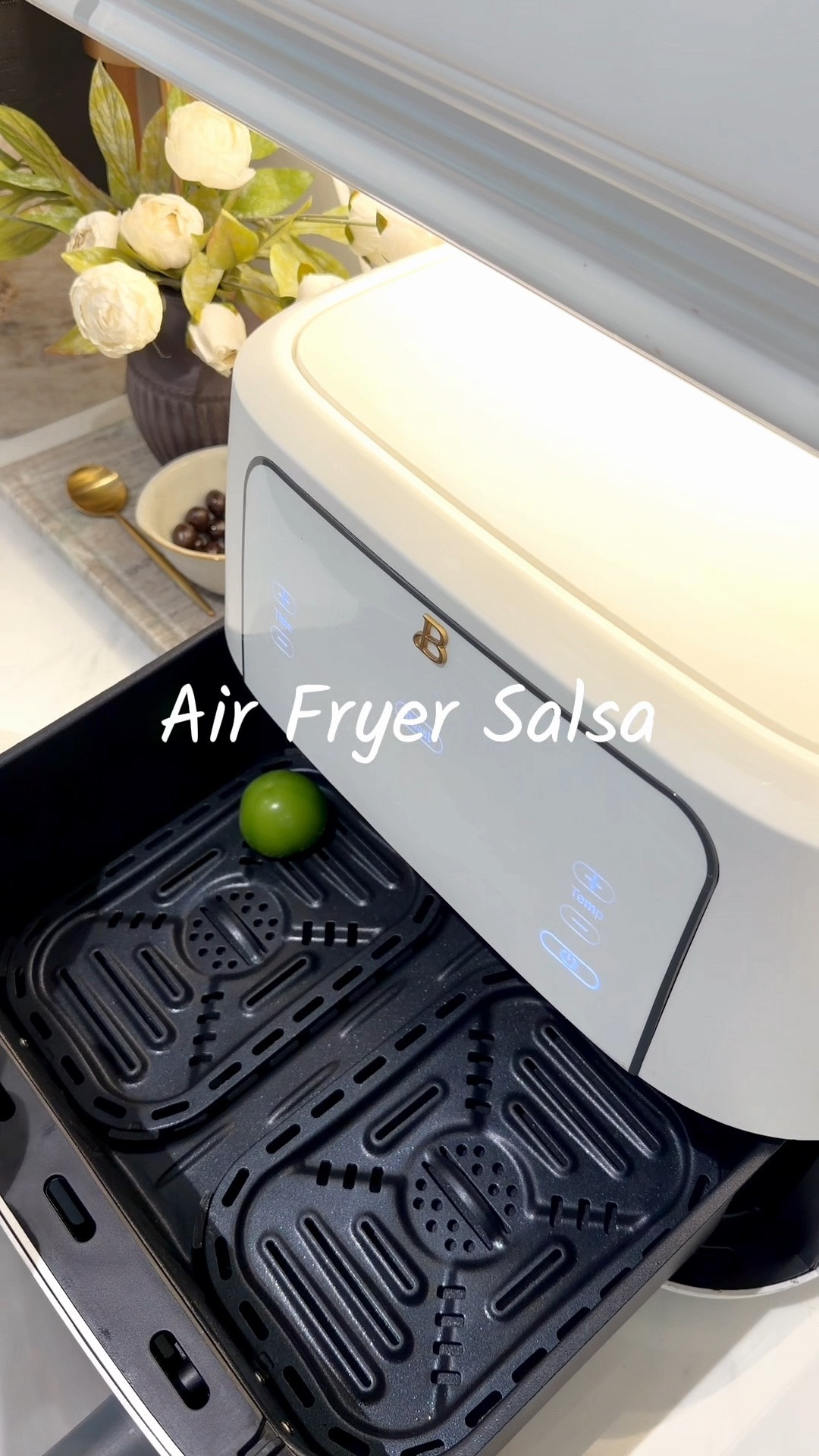 Maybe a few less chiles next time, it definitely has a kick! 🌶️

Tomatillos
Roma tomatoes
Chiles de arbol
Garlic Cloves
Salt
Water

Roast tomatillos and tomatoes in air fryer for 10 minutes. Add chiles and garlic, roast a few more minutes. Transfer to blender, add salt and 1/4 cup water. Blend and enjoy 


Salsa
Salsa recipe
Air fryer recipes