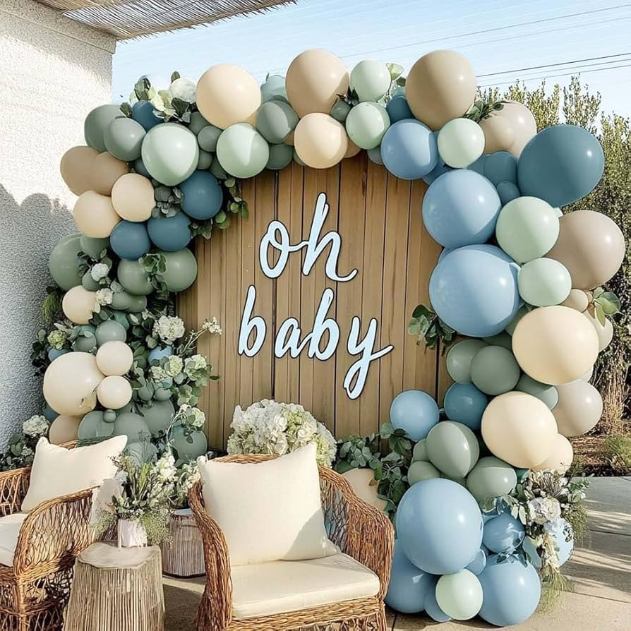 Dusty Green Blue Balloon Arch Kit Double Stuffed Pastel Dusty Blue Light Sage Green White Sand Be... | Amazon (US)