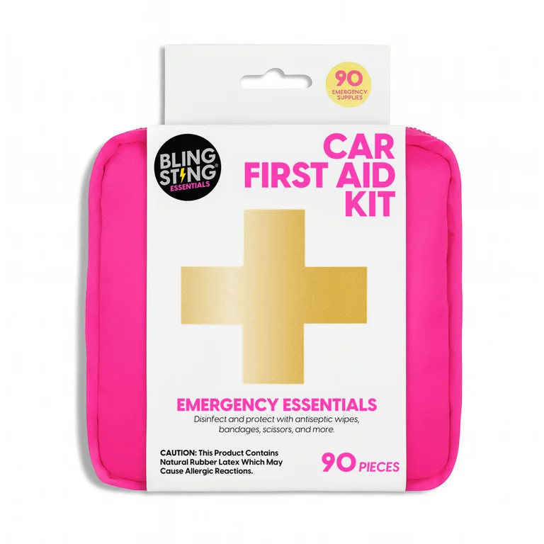 BLINGSTING Car First Aid Kit - 90 Pieces Included, Pink, 1 Count, 5 in x 5 in 2 in - Walmart.com | Walmart (US)