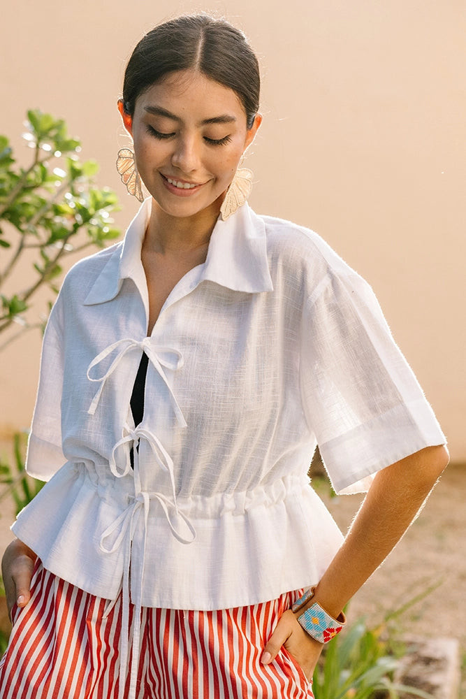 Tie Cinch Blouse, White | Noonday