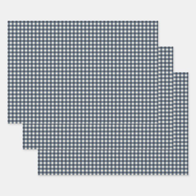 Cute Retro Navy Gingham Plaid Pattern Wrapping Paper Sheets | Zazzle | Zazzle