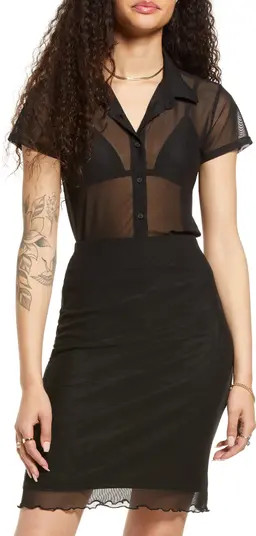 Women's Short Sleeve Mesh Button-Up Shirt | Nordstrom