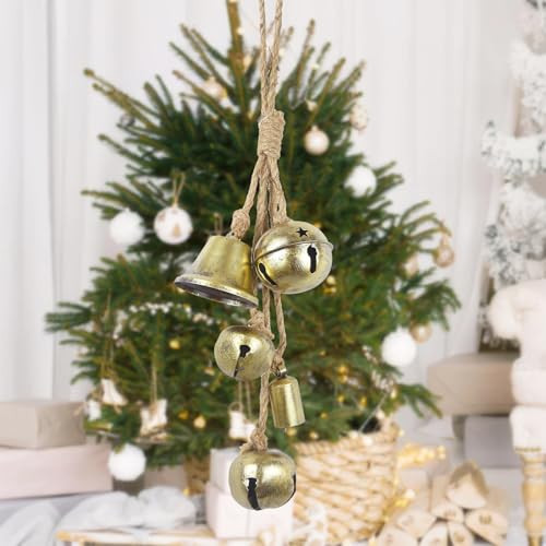CITYES Christmas Bells for Decoration Gold Vintage Bells Decorative 5 Pcs Brass Bell with Jute Hanging Rope Cow Bell for Christmas Tree Decor Wreath Garland Door Window Rustic Home Decor Wedding Party | Amazon (US)
