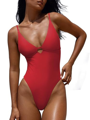 LASLULU Womens One Piece Swim Suits Tummy Control Summer Monokini Strappy Backless Bathing Suit Beach Outfits Built in Bra(Red Medium) | Amazon (US)