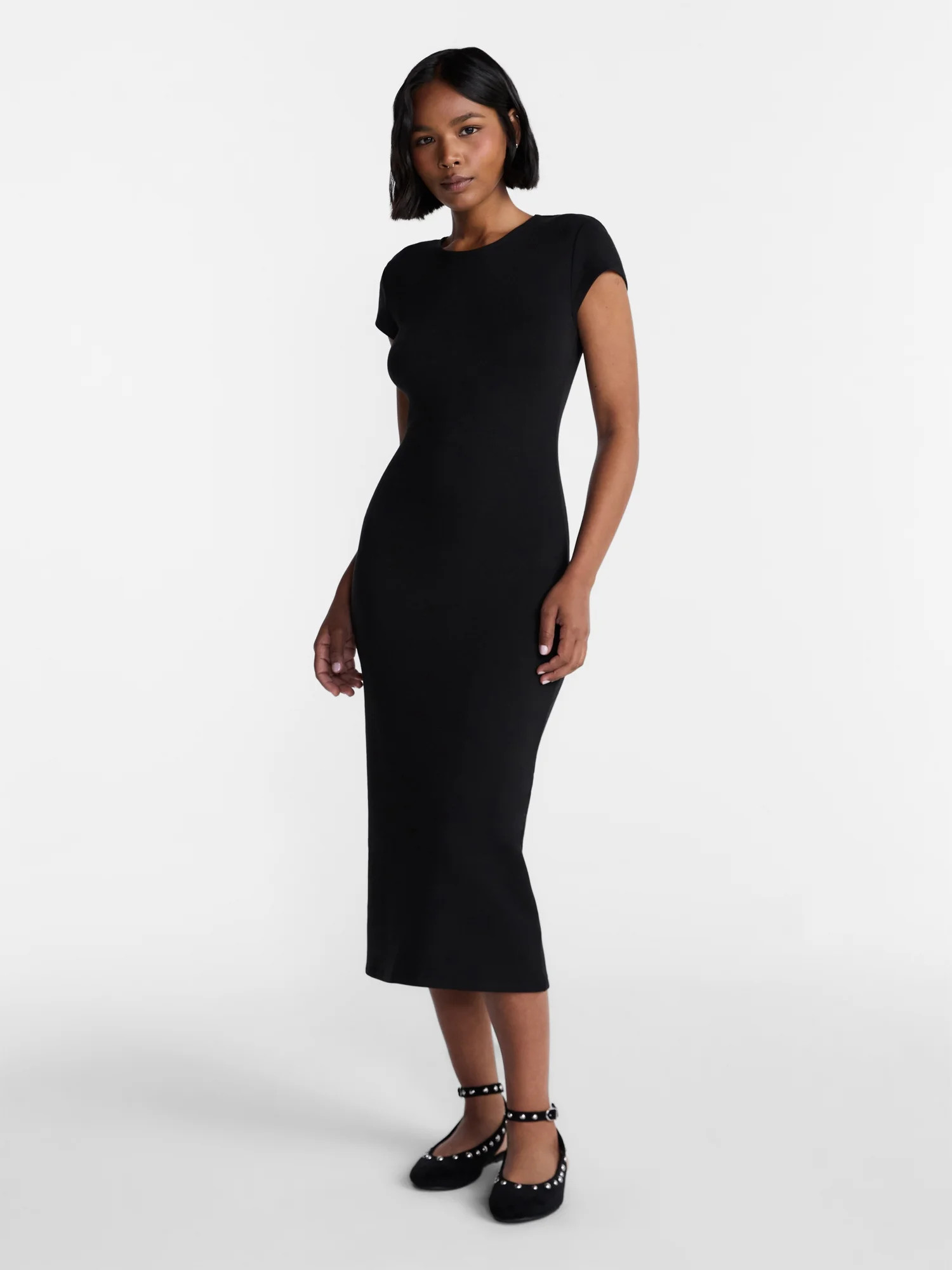 No Boundaries Crewneck Midi Dress with Short Sleeves, Women's XXS-XXL | Walmart (US)