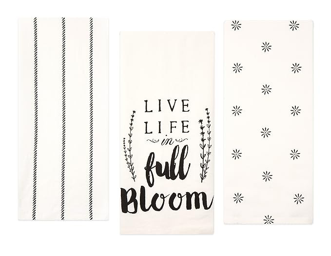 Sticky Toffee Cotton Flour Sack Kitchen Towels, Live Life Stripe and Flower Prints, 3 Pack, 28 in... | Amazon (US)