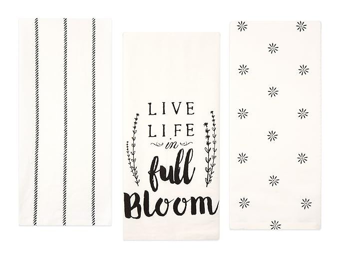 Sticky Toffee Cotton Flour Sack Kitchen Towels, Live Life Stripe and Flower Prints, 3 Pack, 28 in... | Amazon (US)