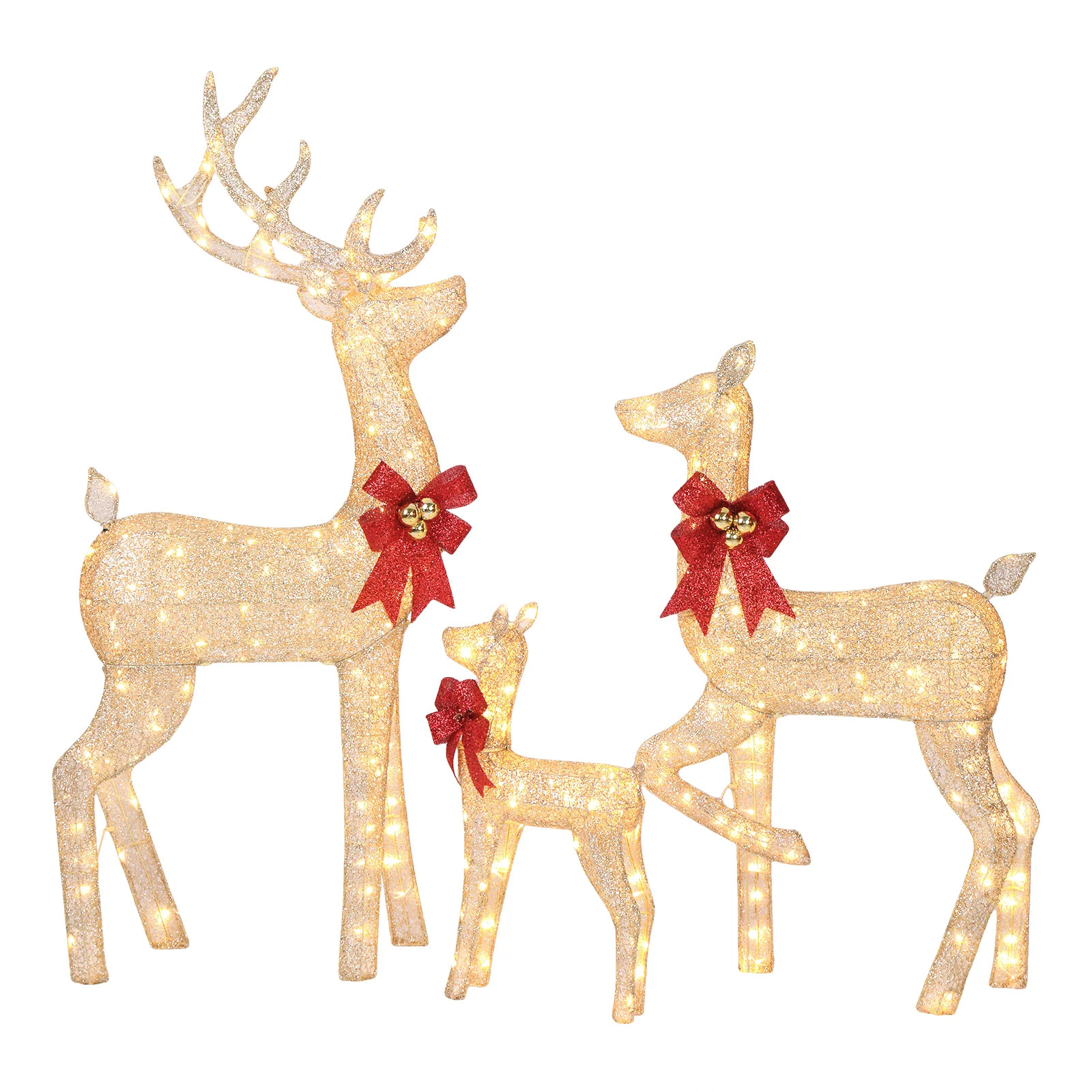 3PCS 5FT Champagne Reindeer Family Christmas Decoration With LED Lights | Wayfair North America
