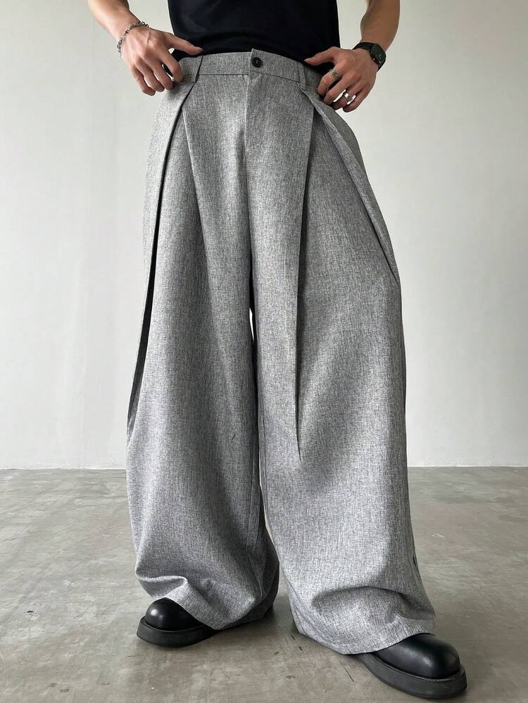 Claim Dot Men's Fashionable Versatile Wide-Leg Casual Pants Wide Leg Grey Pants Baggy Grey Pants ... | SHEIN