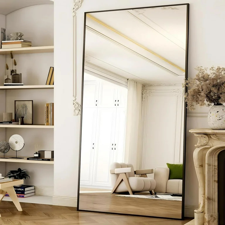 Anyrose 76"x34" Full Length Mirror Bedroom Floor Body Mirror with Stand Large Mirror,Black | Walmart (US)