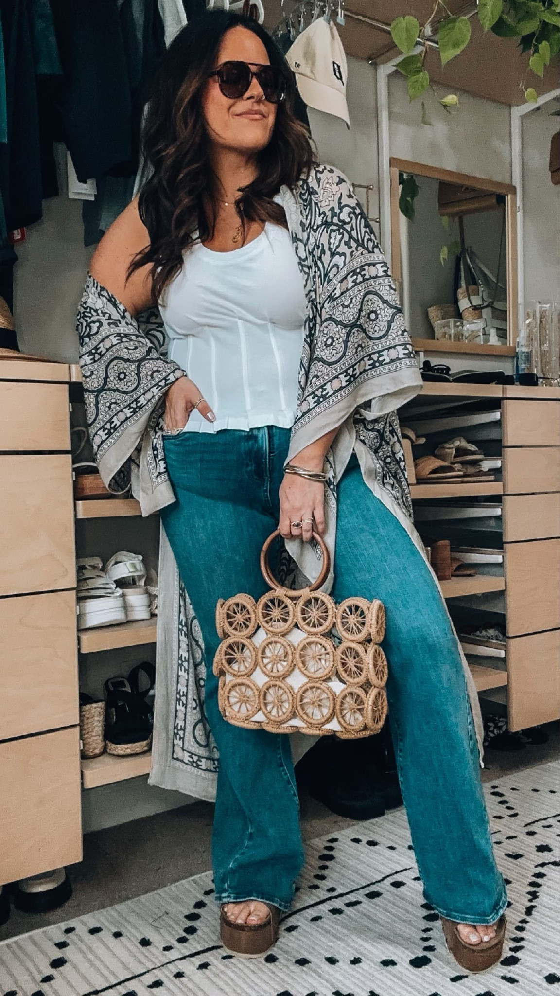 Jeans large express flex 70’s flare - top large express - kimono free people - birk platform sandals size up a 1/2 size - necklaces use code: TARYNTRULY , bangles amazon, earrings amazon- bumble and bumble texture spray- undies spanx undetectable size XL use code: TARYNTRULYXSPANX - sunnies amazon - perfume salt by Ellis Brooklyn  

#LTKshoecrush #LTKstyletip #LTKcurves