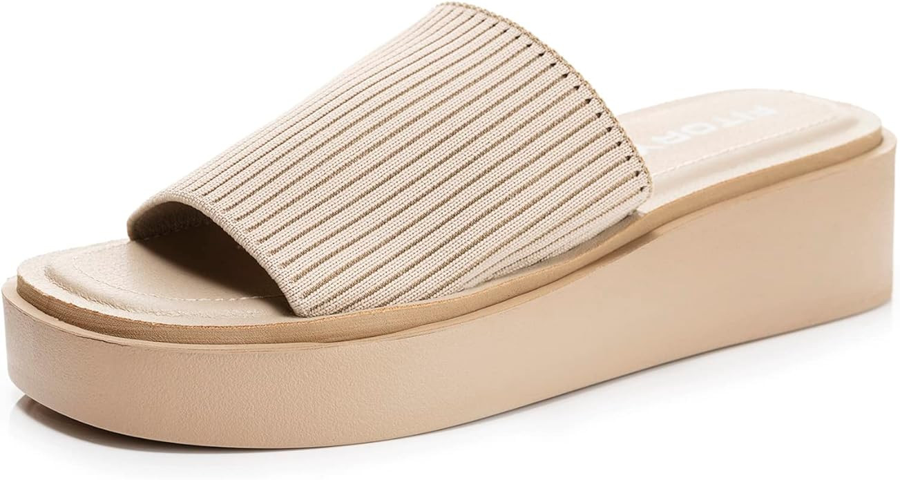 FITORY Women's Knit Platform Sandals Comfort Wedge Slides Slippers for Summer Size 6-11 | Amazon (US)