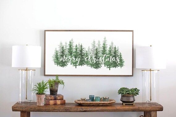 Merry Christmas Tree Art/ Framed Wood Christmas Sign/ Hanging | Etsy | Etsy (US)