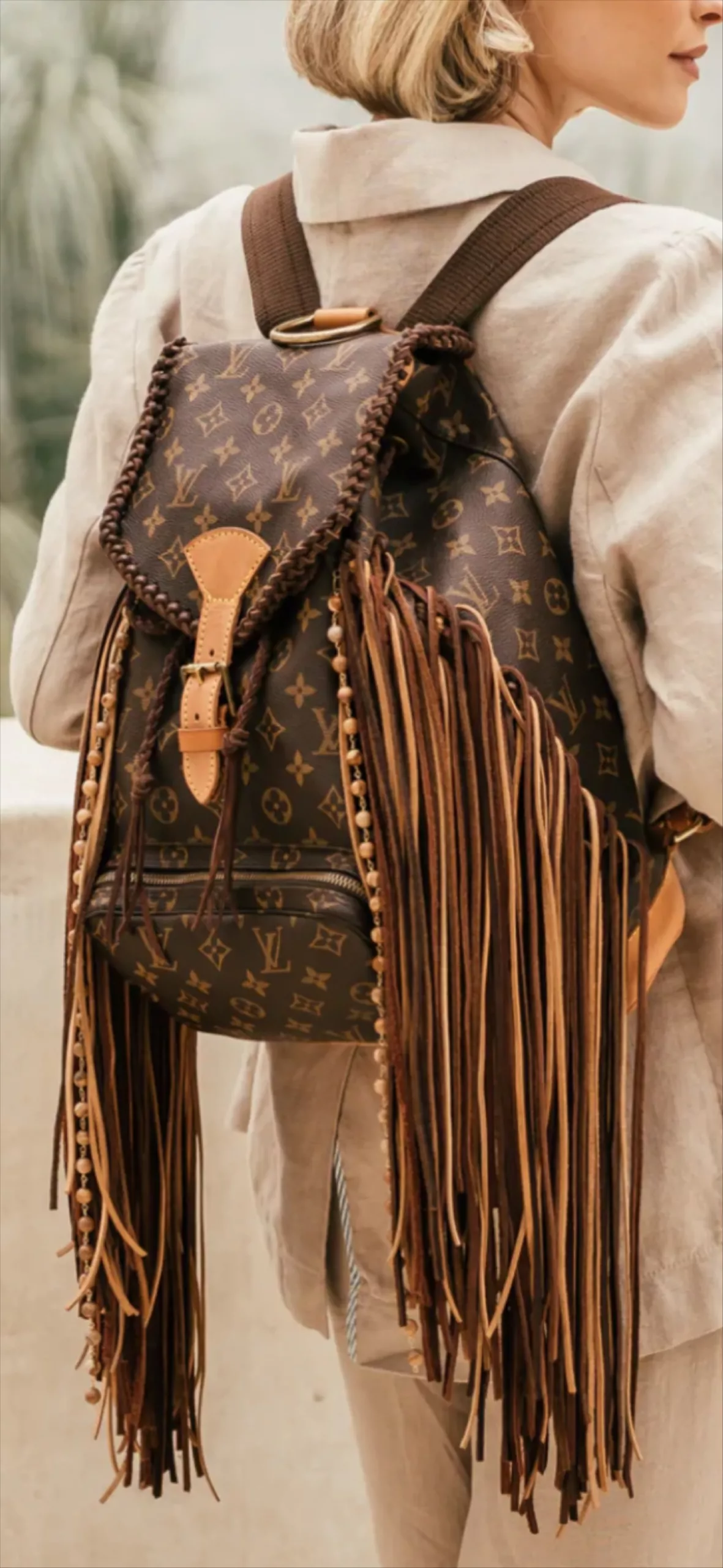 Vintage Boho Style Western Louis Vuitton Fringe Backpack Bag Purse