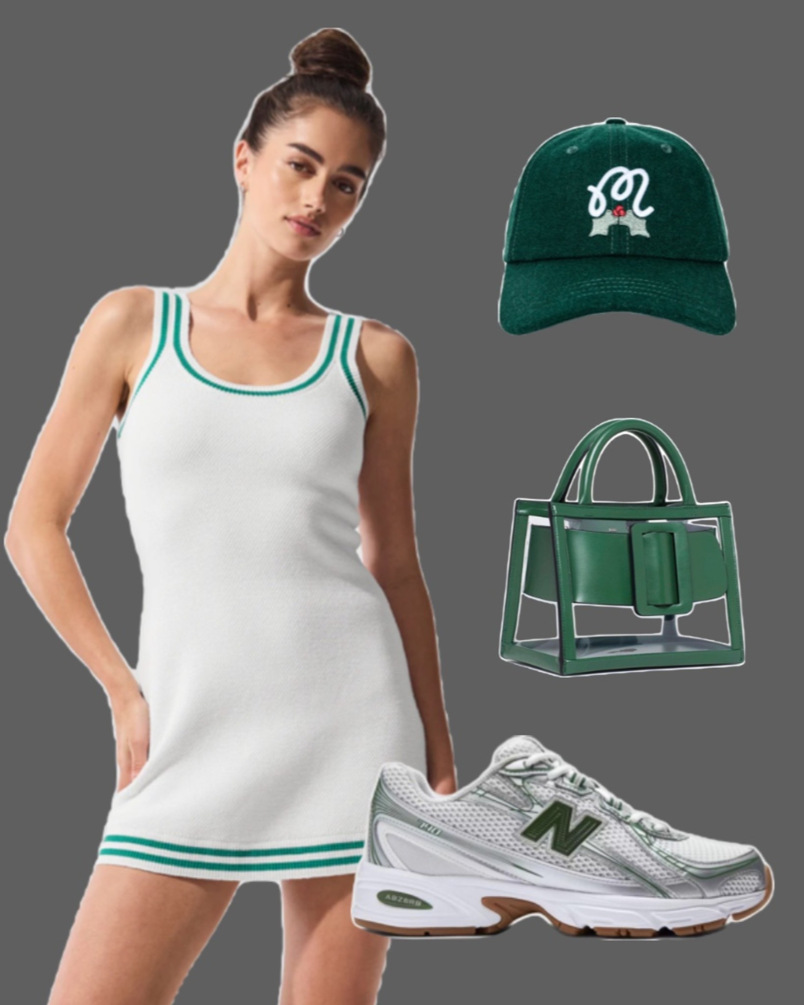 Golf tournament outfit, white athletic dress, green hat, golf style, green and white sneakers, new balance sneaker outfit, phoenix open outfit, waste management outfit idea 

#LTKActive #LTKFindsUnder100 #LTKfitnessgoals