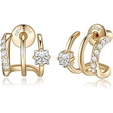 Obidos 14K Gold Plated Triple Huggie Illusion Stud Earrings | Double Huggie Hoop Earrings for One... | Amazon (US)